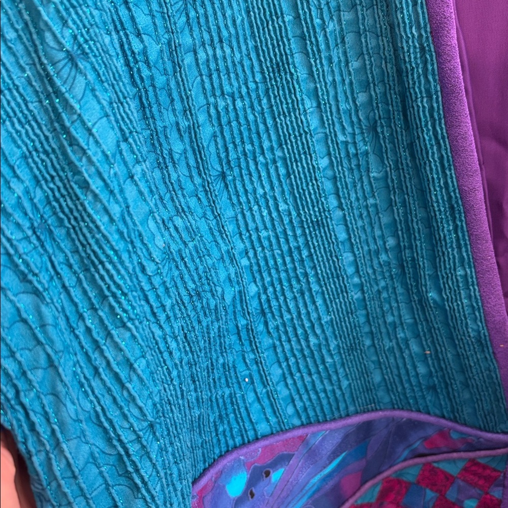 Boho Patchwork Open-Front Women's Sweater Jacket in Teal & Purple - Picture 8 of 9
